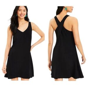 LOFT Black V-Neck Criss Cross Swing Dress NWT Size Medium LBD Classic Viscose